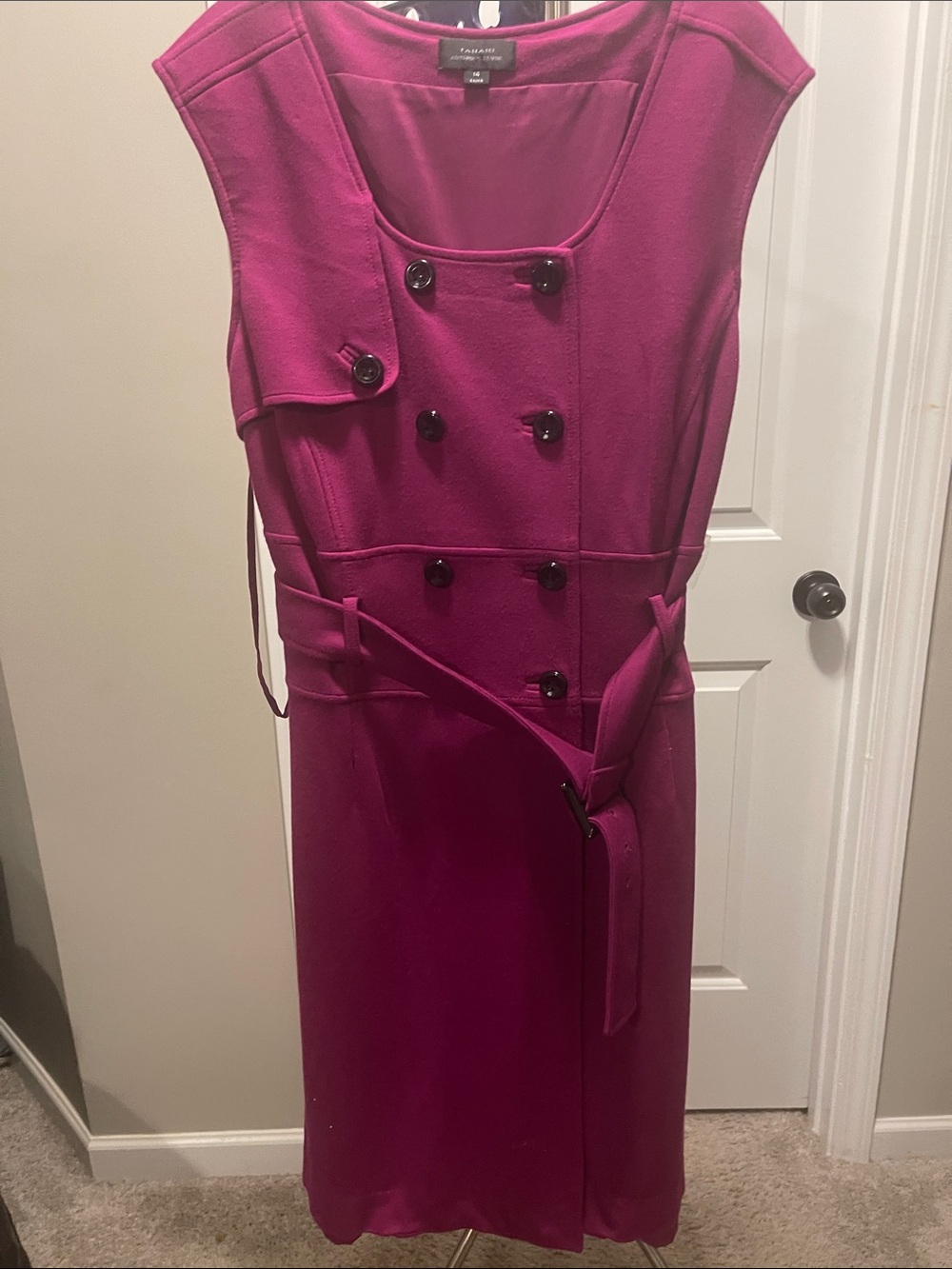 Talbots Fuchsia Double-Breasted Sleeveless Midi Dress